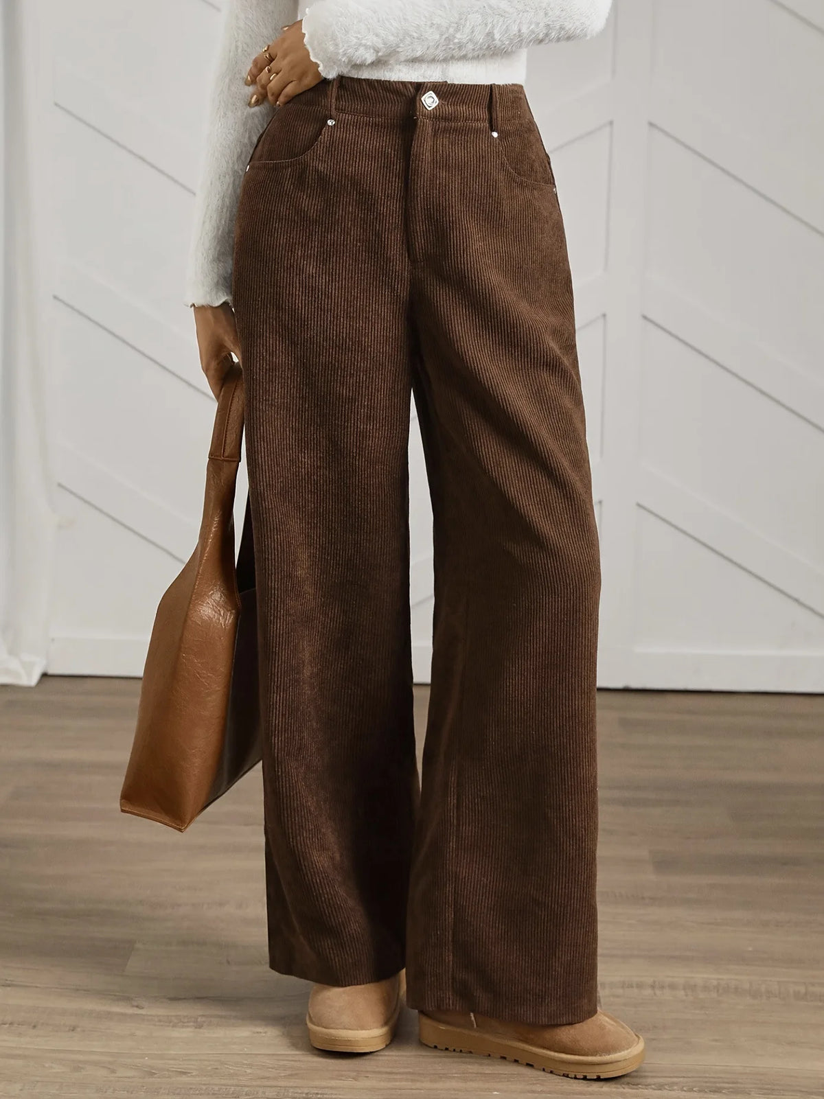 Welch מכנסי קורדרוי חומים רחבים עם מותן גבוהה