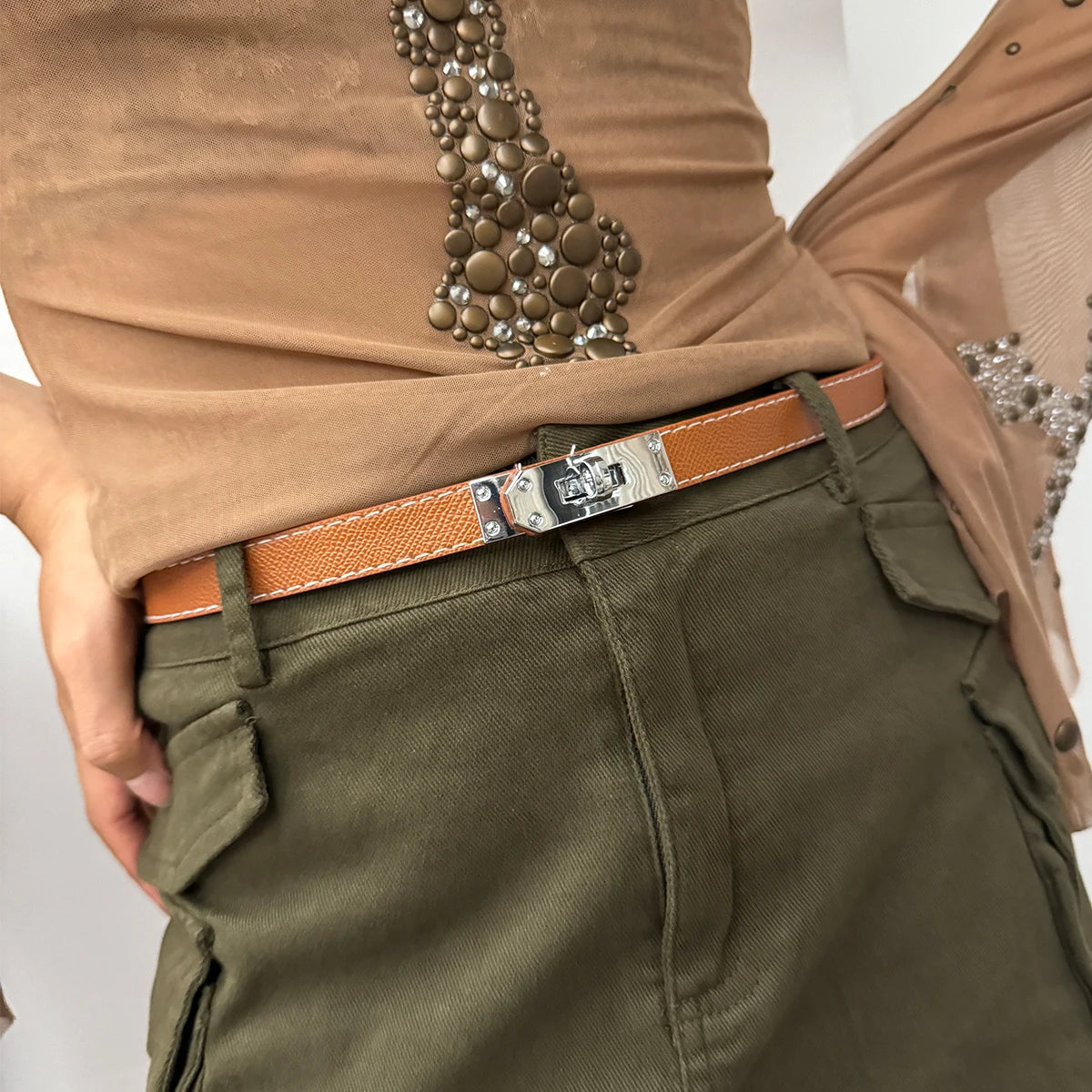 Frye חגורת עור דקיקה עם אבזם מתכת