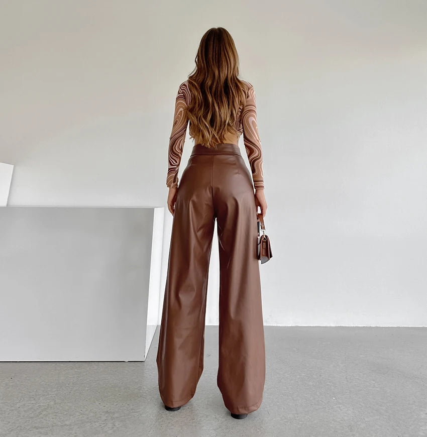 Lily מכנסיים ארוכים דמוי עור