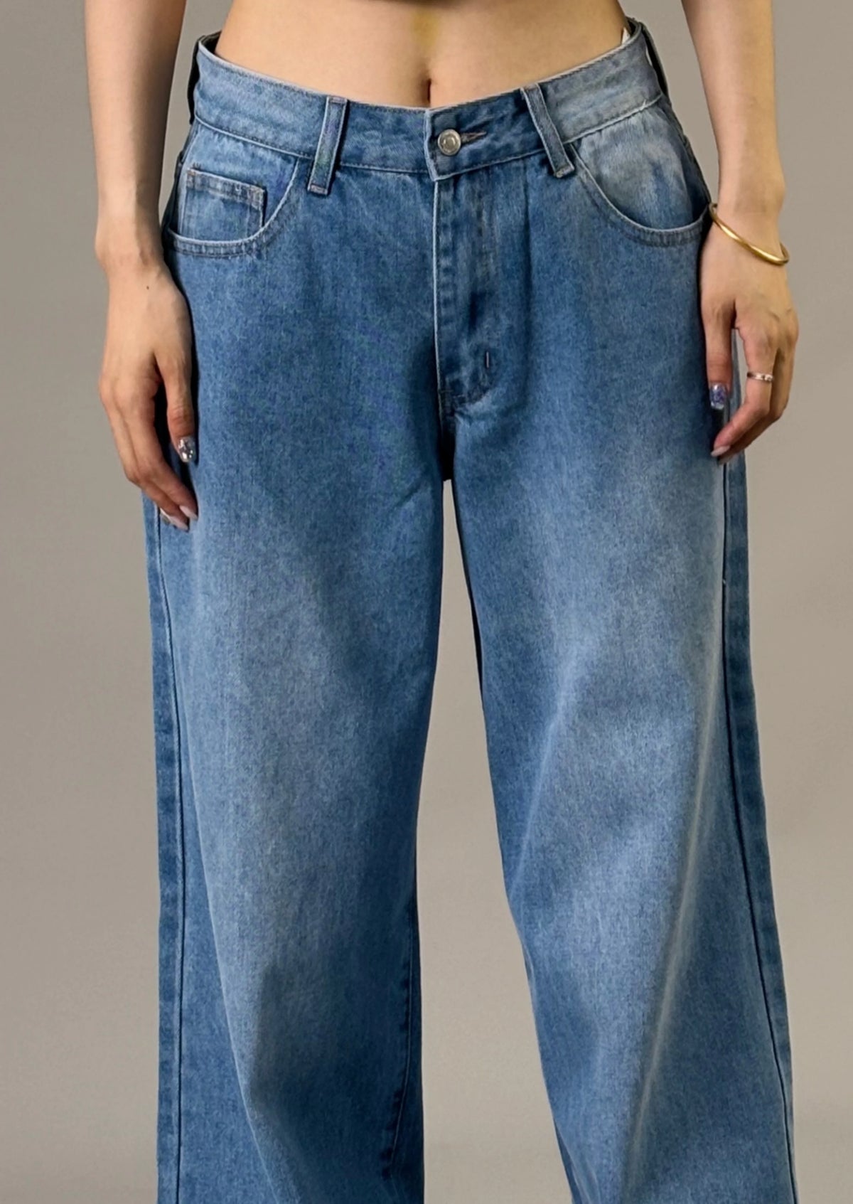 Penny ג'ינס וינטג' רחב גבוה מותן