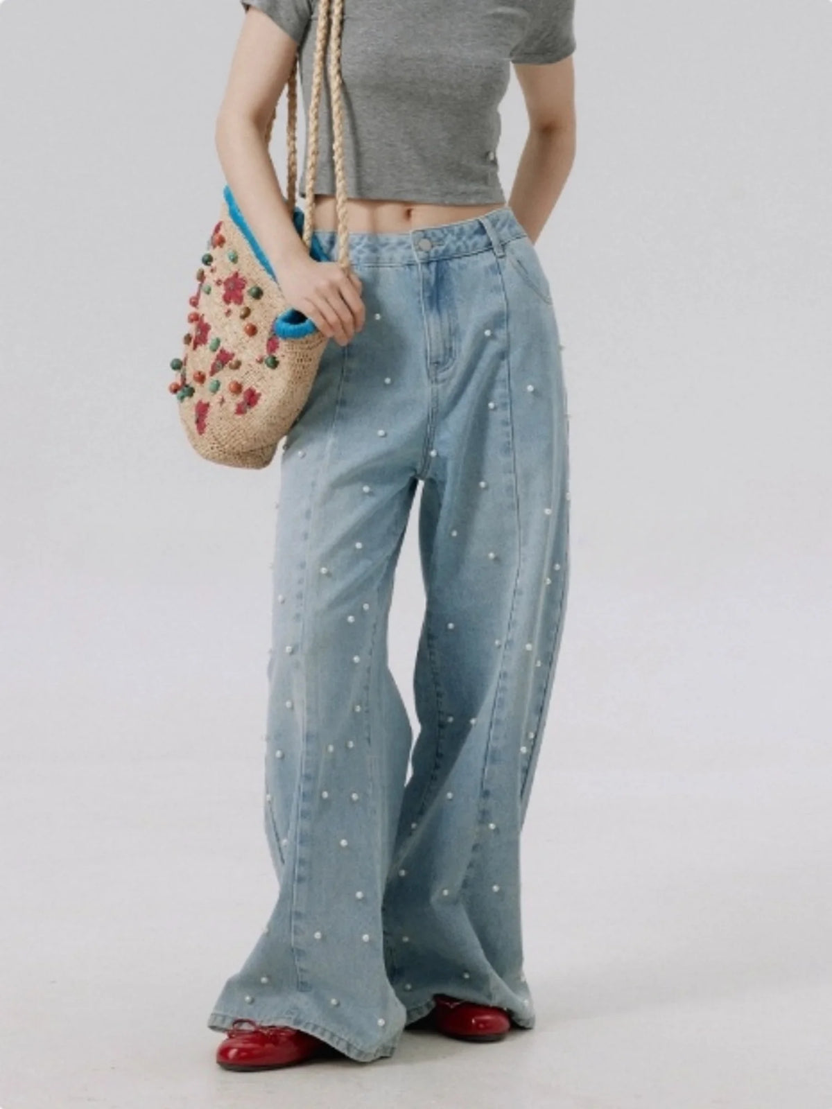 Hilton ג'ינס רחב עם פנינים