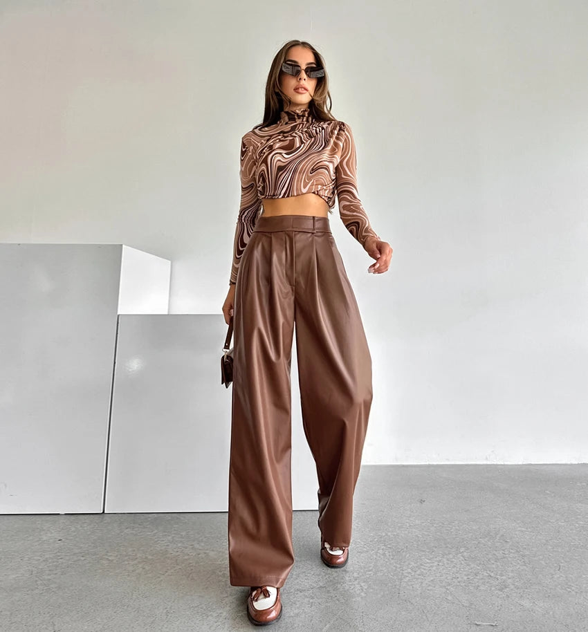 Lily מכנסיים ארוכים דמוי עור