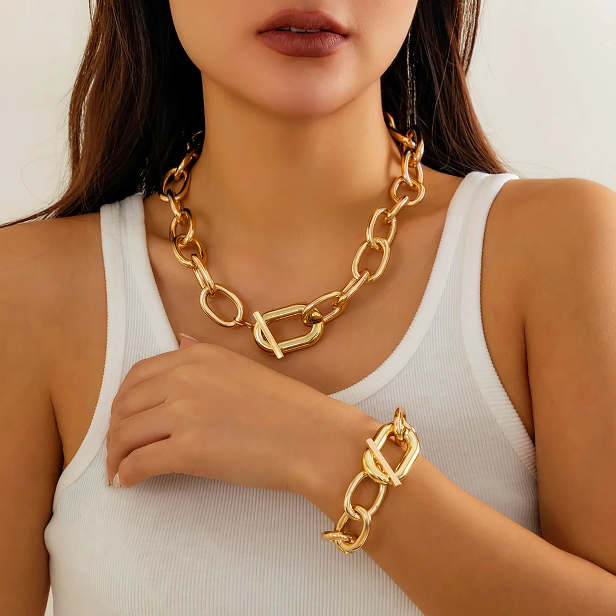 Arden סט שרשרת וצמיד חוליות עבות