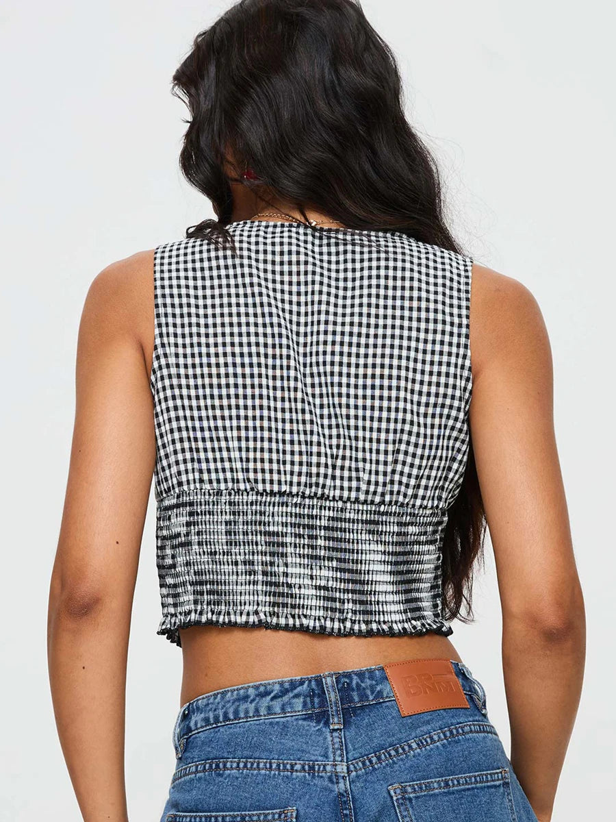 Dewi טופ משובץ עם קשירה