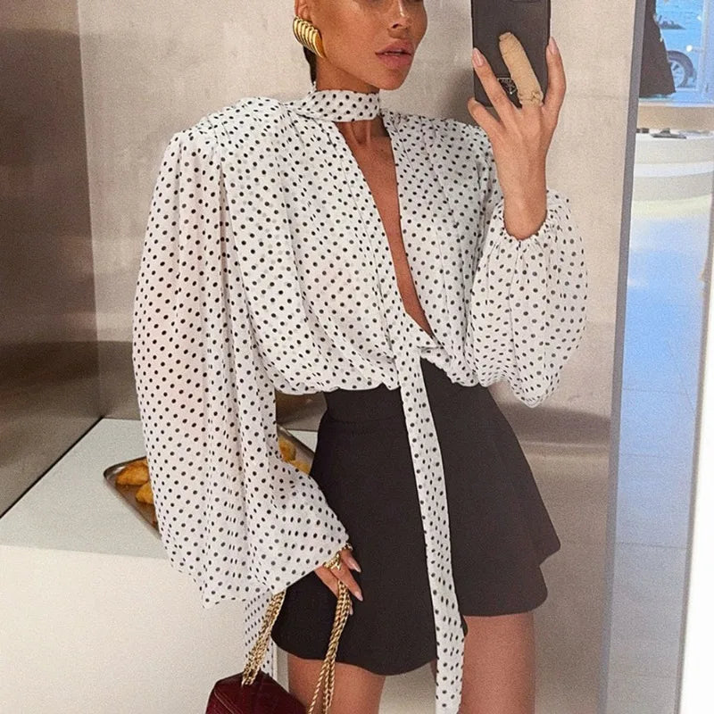 Murray חולצת פולקה דוט עם צעיף קשירה