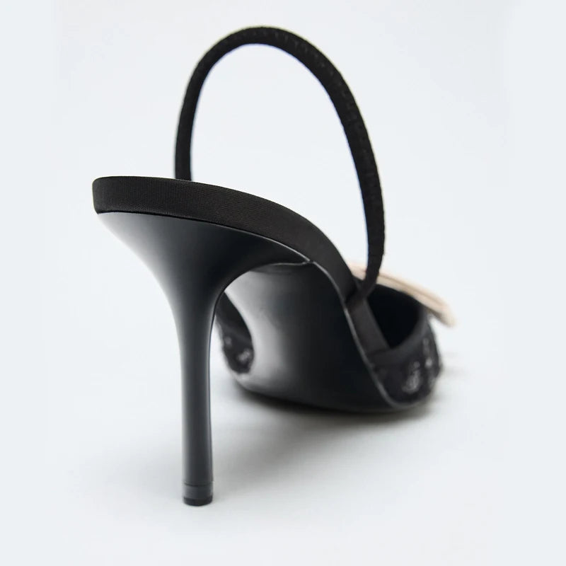 Benton נעלי עקב מחודדות פפיון סלינגבק תחרה