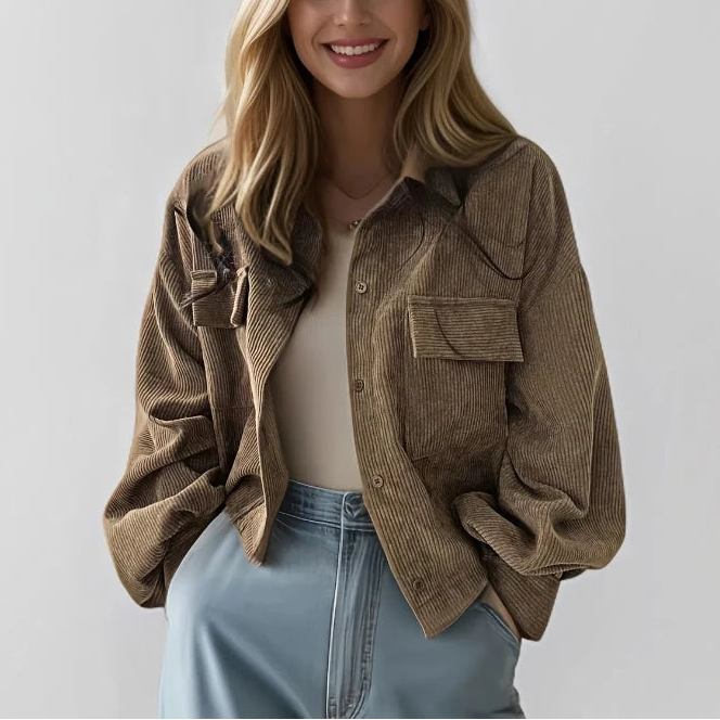 Bauer ג׳קט קורדרוי רטרו בגזרה משוחררת עם כפתורים