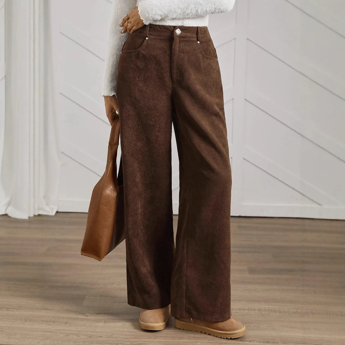 Welch מכנסי קורדרוי חומים רחבים עם מותן גבוהה