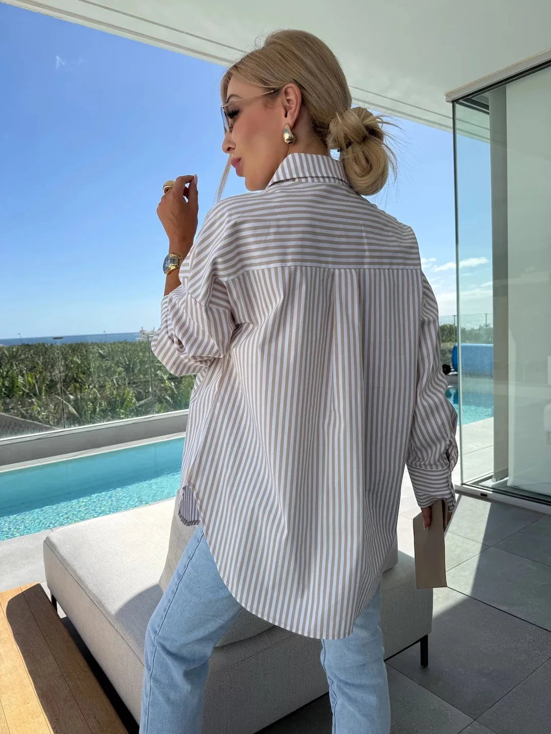 Zoe חולצת פסים ארוכה עם כיס