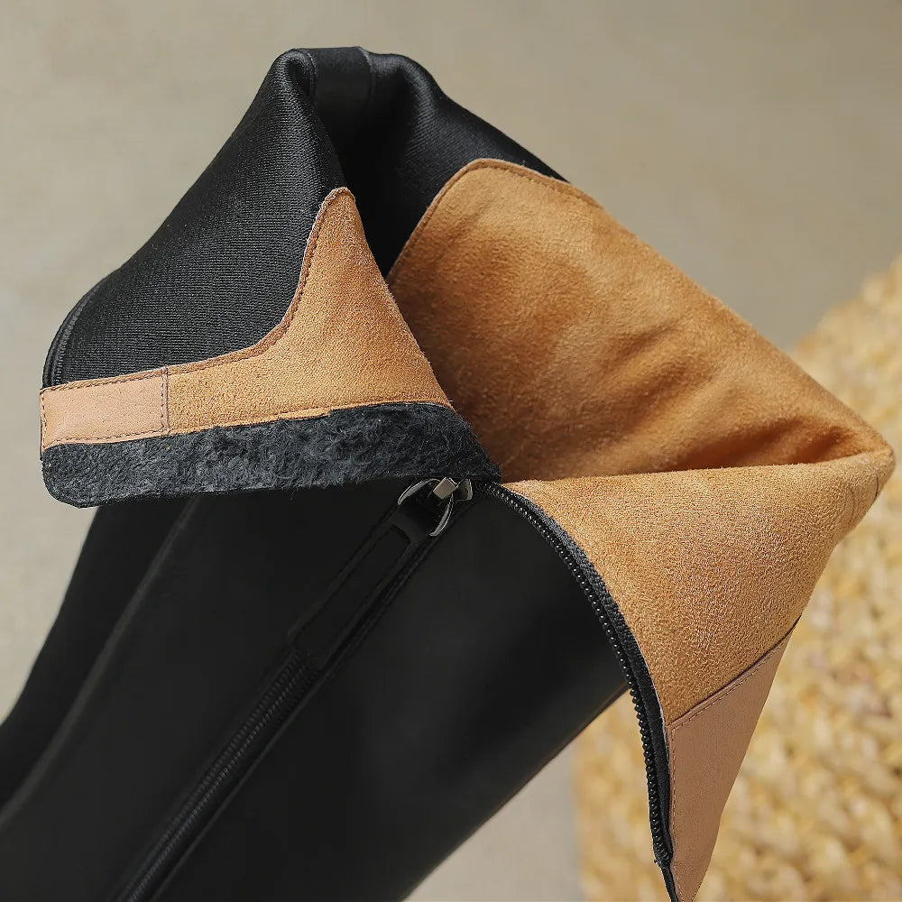 Crosby מגפי ברך עור אמיתי עם רוכסן ועקב בינוני