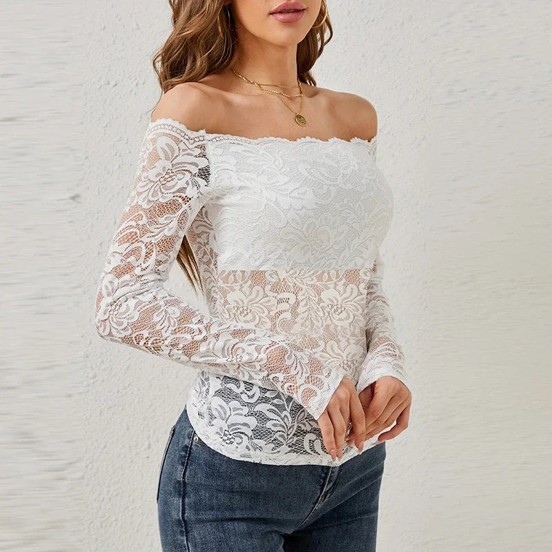 Cherry חולצת תחרה אוף שולדר