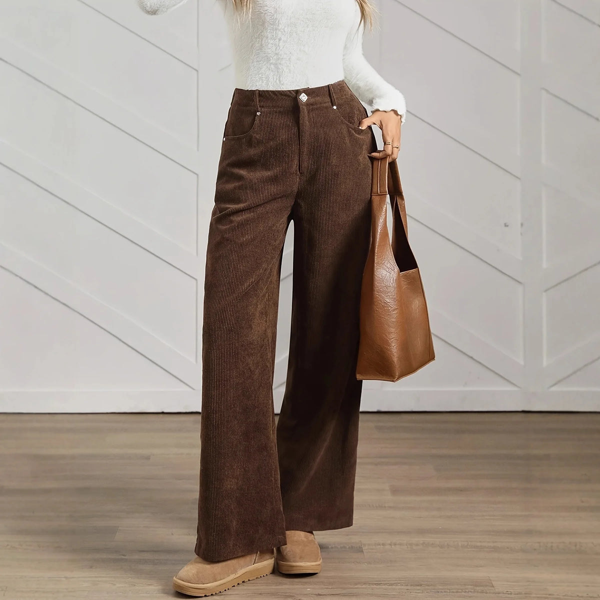 Welch מכנסי קורדרוי חומים רחבים עם מותן גבוהה