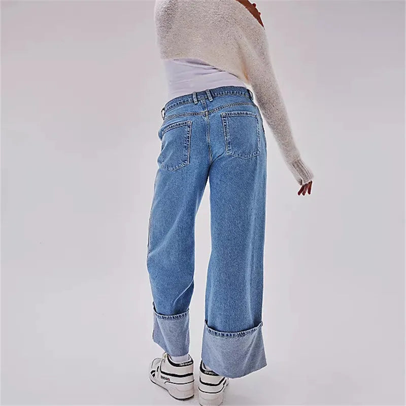 Vega ג'ינס רחב בגזרה נמוכה בסגנון וינטג'