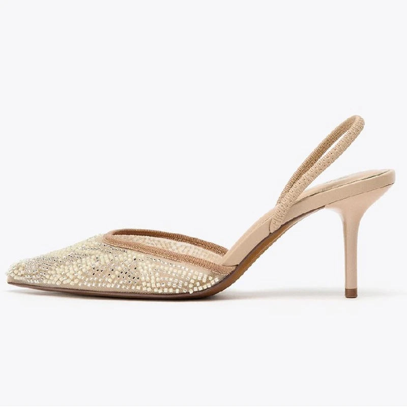 Kayla נעלי עקב מחודדות עם חרוזים סלינגבק