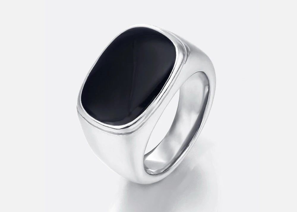 Saba טבעת זהב מלבנית בשחור ולבן