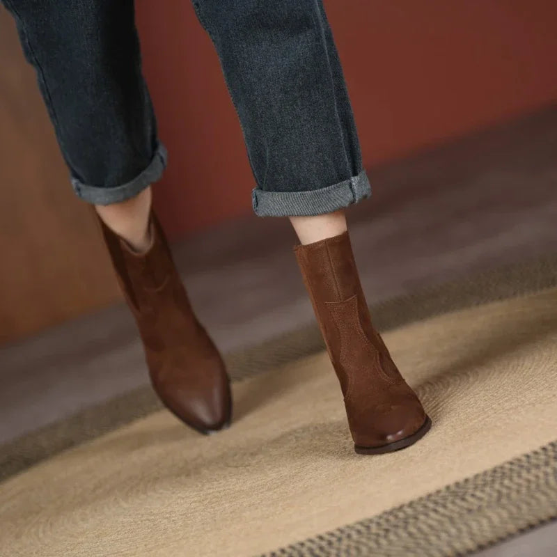 Carlson מגפוני עור אמיתי עקב