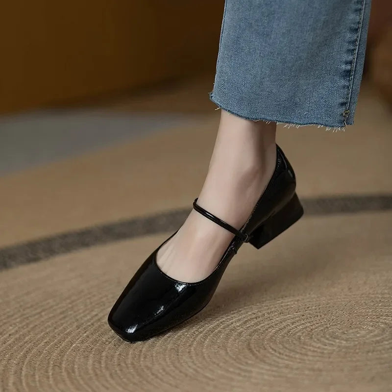 Haroon נעלי עקב מרי ג&#39;יין מבריקות