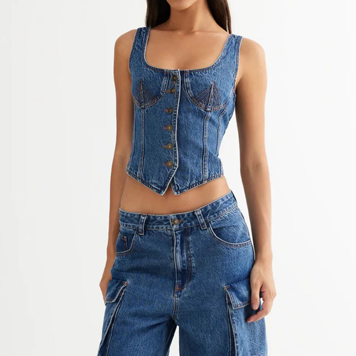 Lewys גופיית ג'ינס מחטבת עם כפתורים