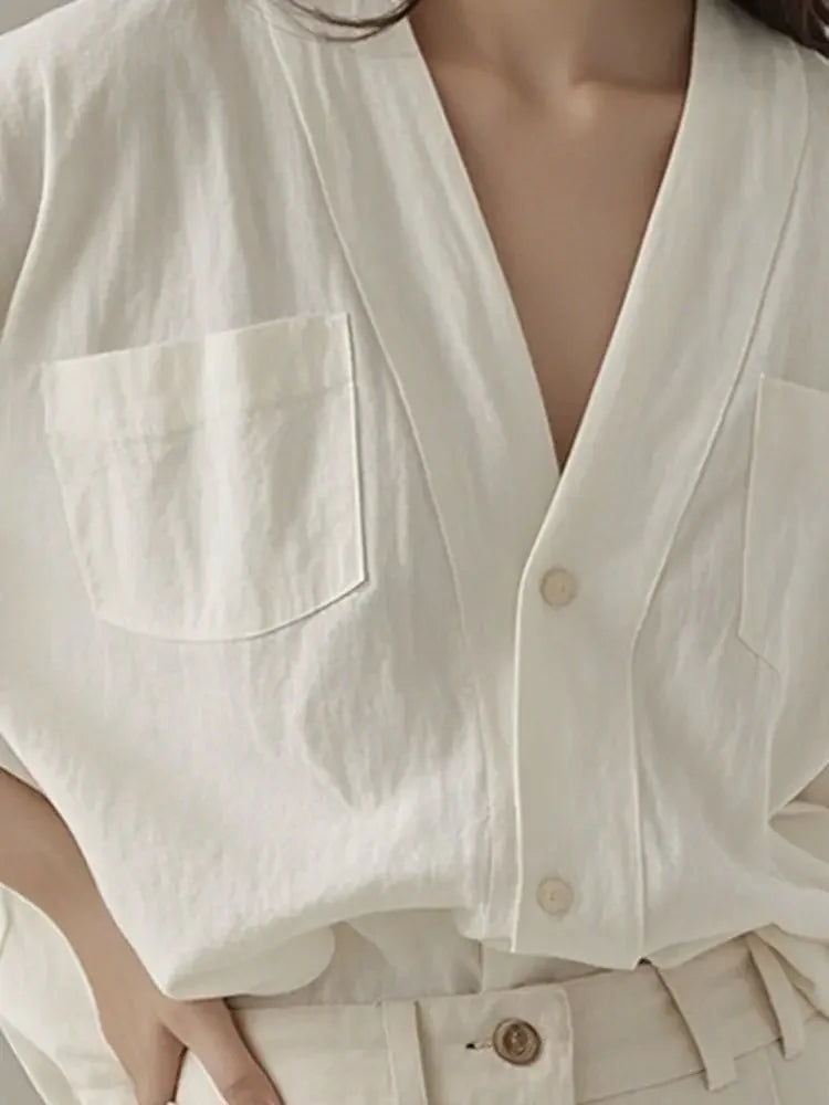 Marco חולצת כותנה לבנה עם כפתורים