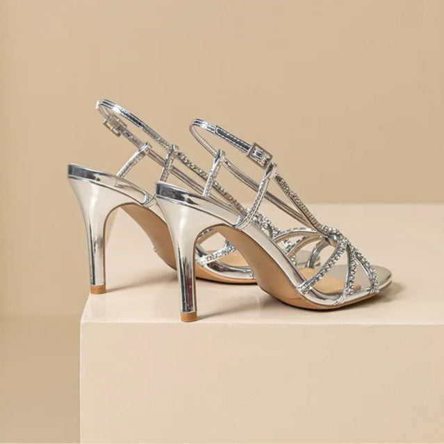 Deleon נעלי עקב נוצצות עם רצועות קריסטל