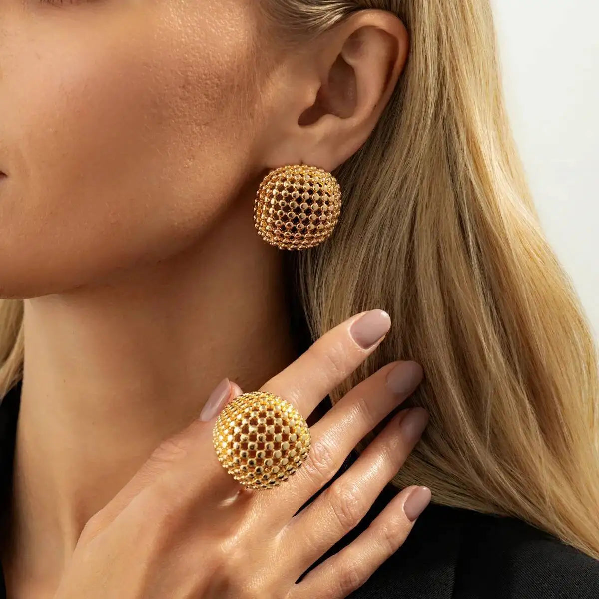 Aliza סט עגילים וטבעת גאומטרי