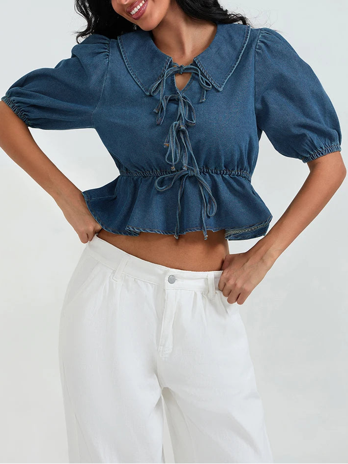 Rhonda חולצת ג׳ינס שרוכים