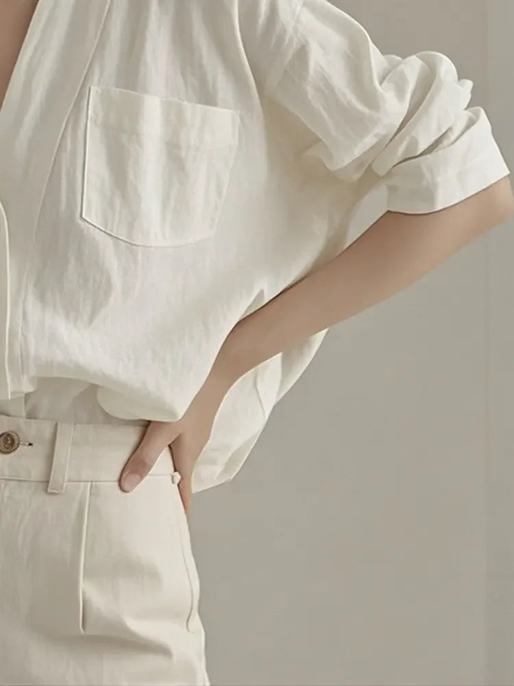 Marco חולצת כותנה לבנה עם כפתורים