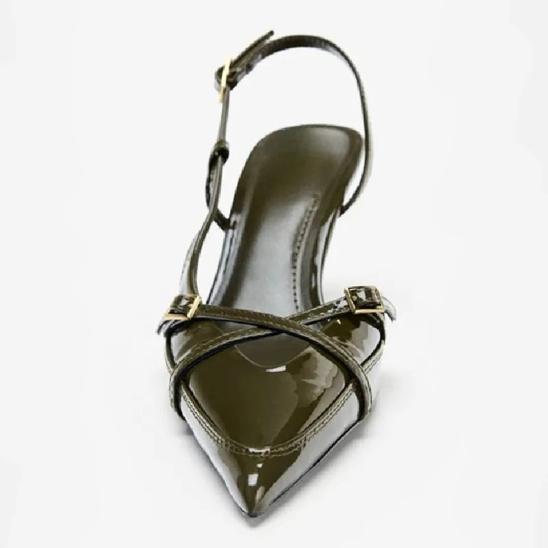 Caitlyn סנדלי עקב עם רצועות קרוס ואבזמים