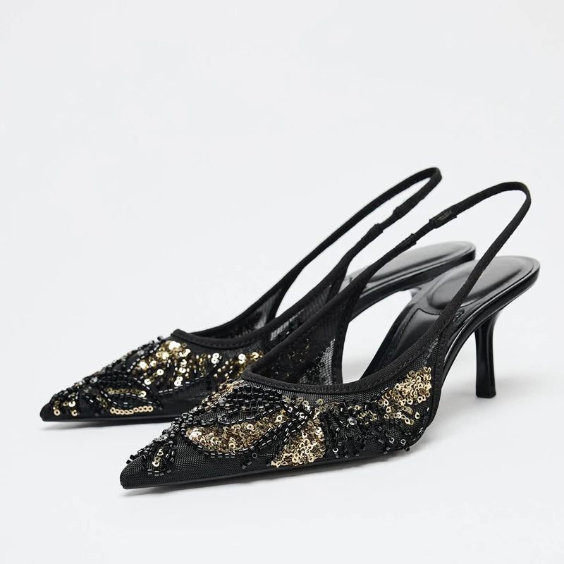 Michelle נעלי עקב משובצות פאייטים אלגנטי