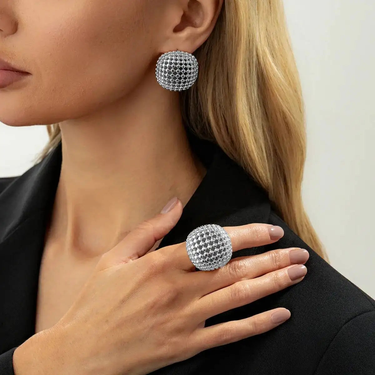 Aliza סט עגילים וטבעת גאומטרי