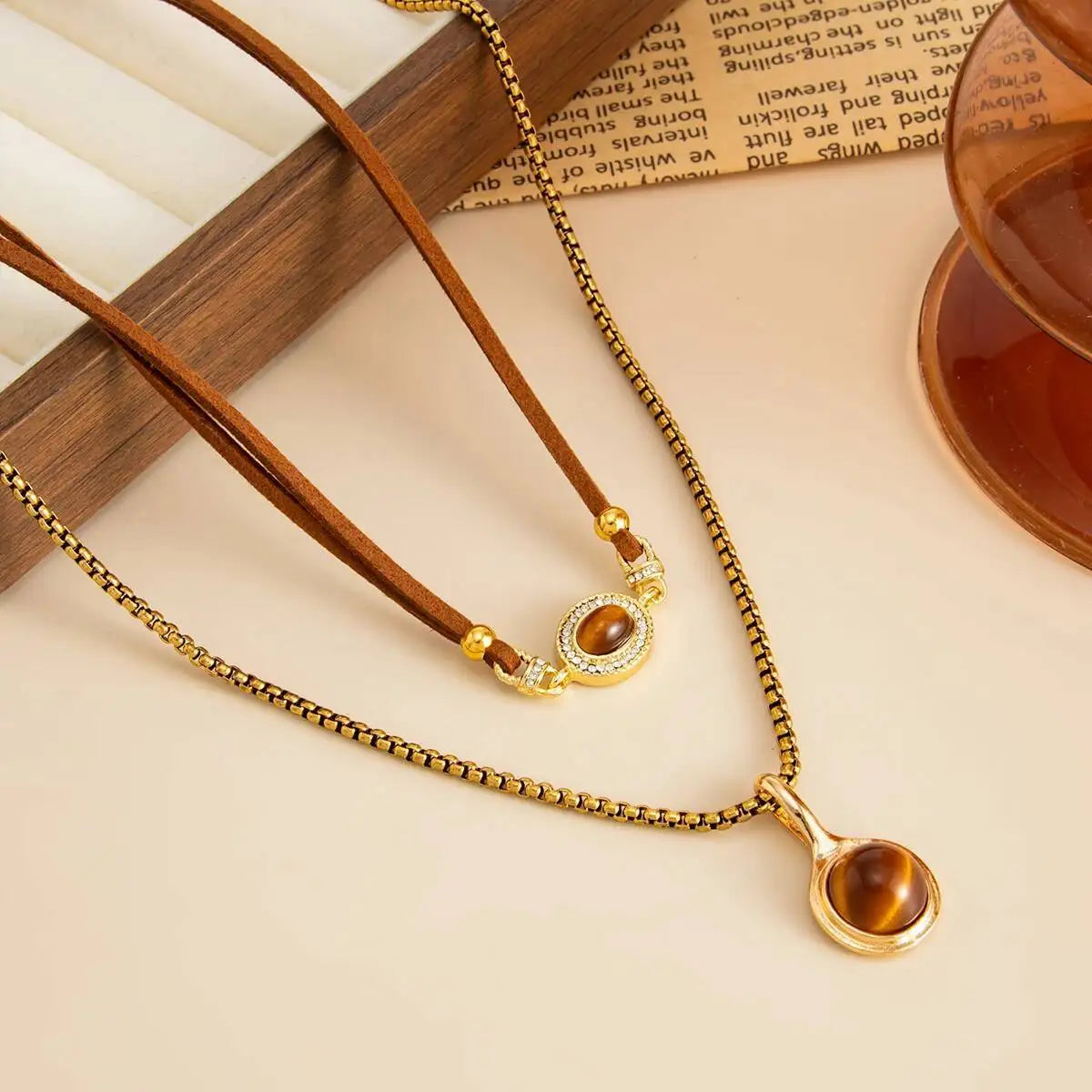 Serena שרשרת אבן טייגר איי בשכבות