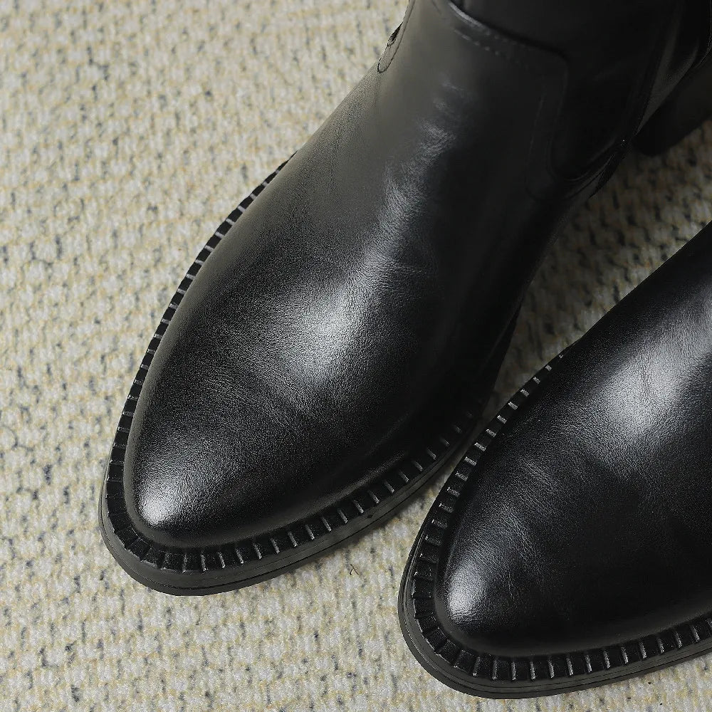 Crosby מגפי ברך עור אמיתי עם רוכסן ועקב בינוני