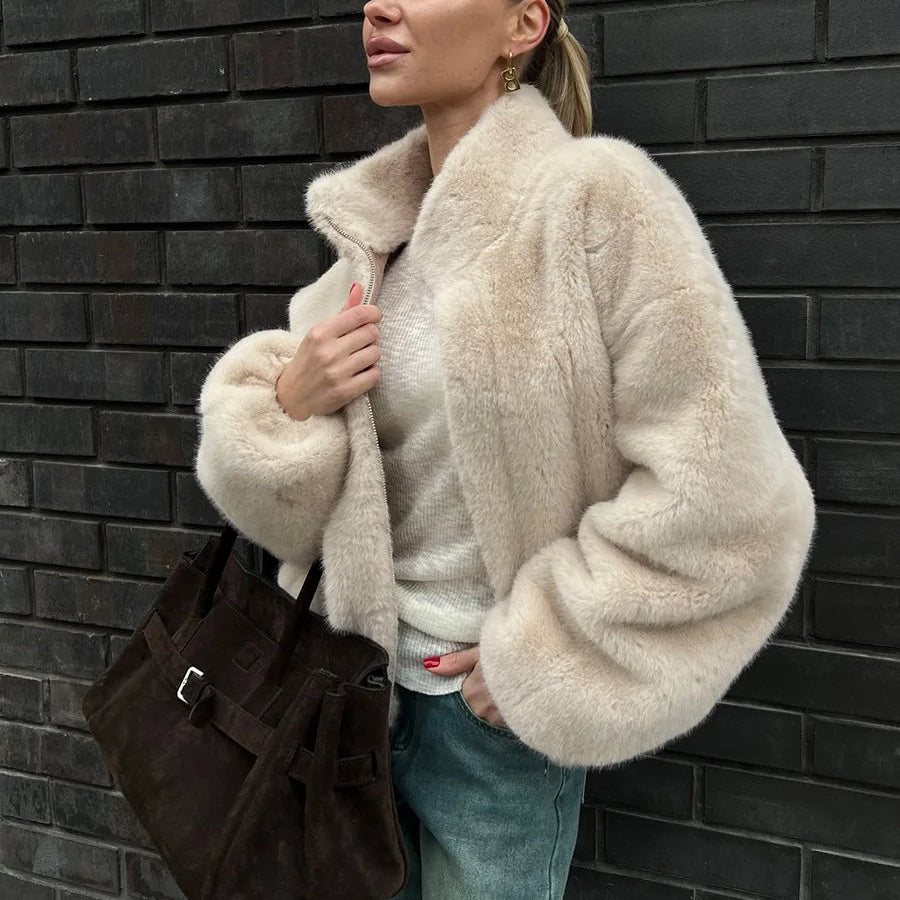 Scott מעיל פרווה קצר פליז רוכסן מחמם