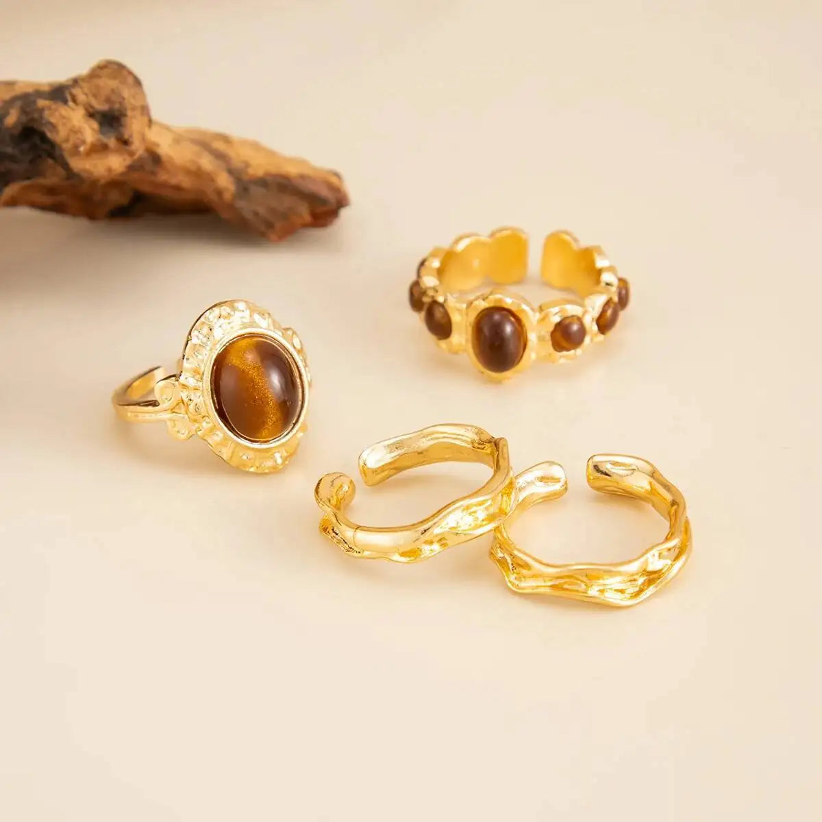 Arvella סט טבעות אבן טייגר איי