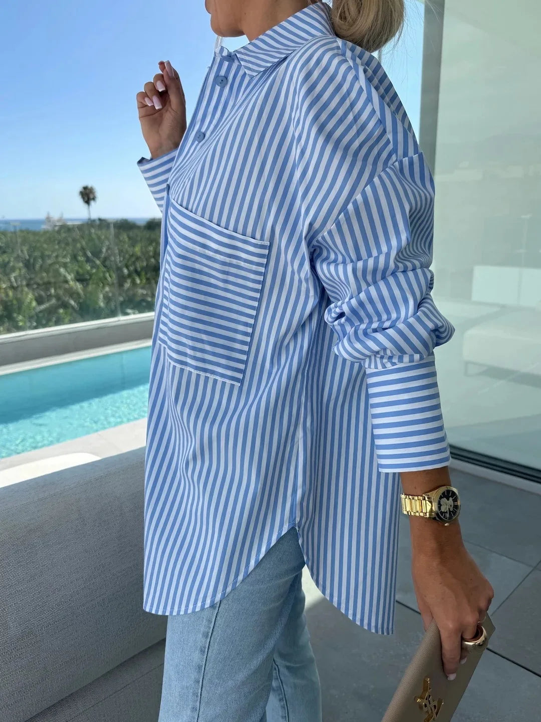 Zoe חולצת פסים ארוכה עם כיס