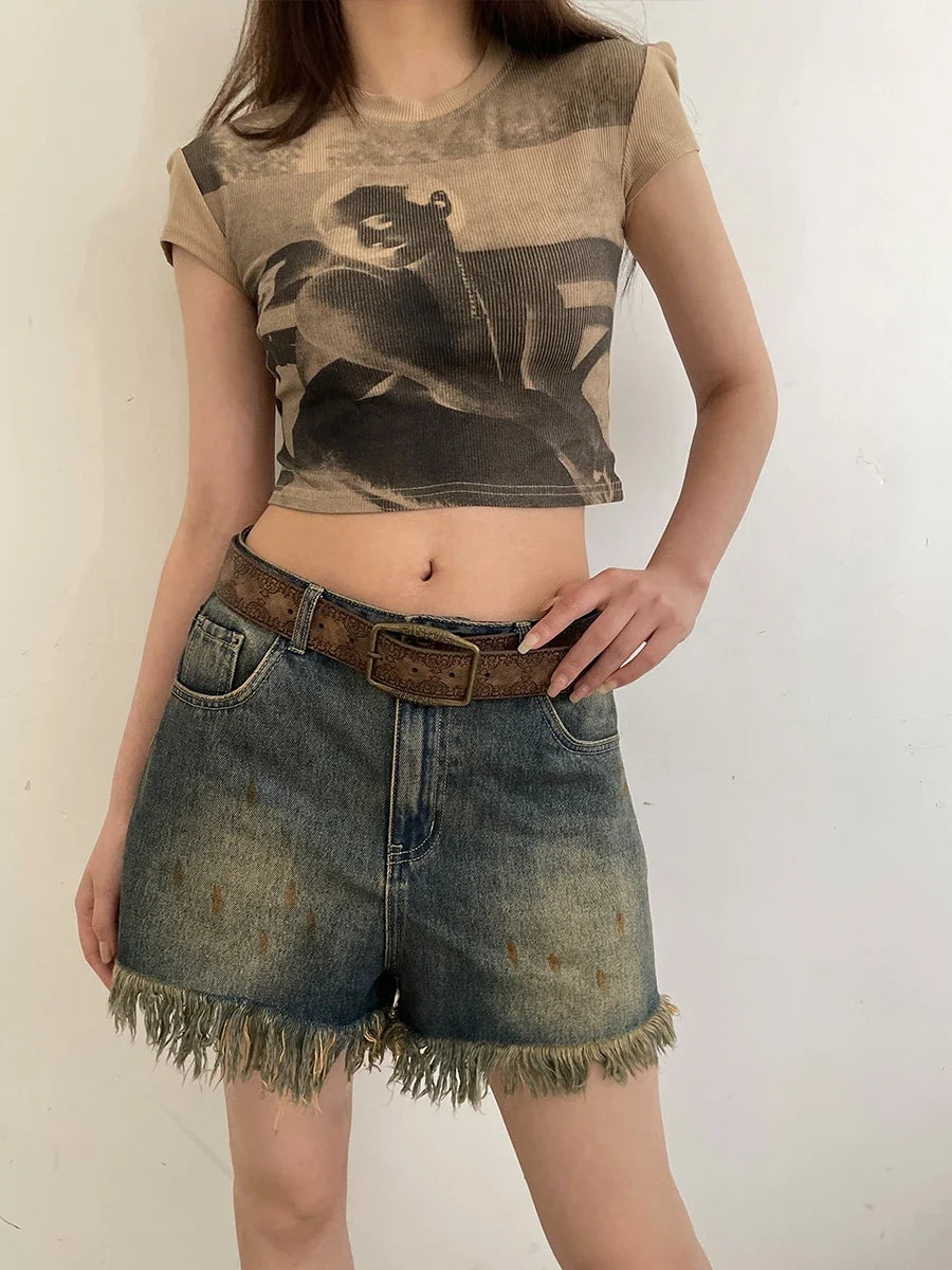 Teddy חגורה בעיצוב רטרו עם הדפס עדין