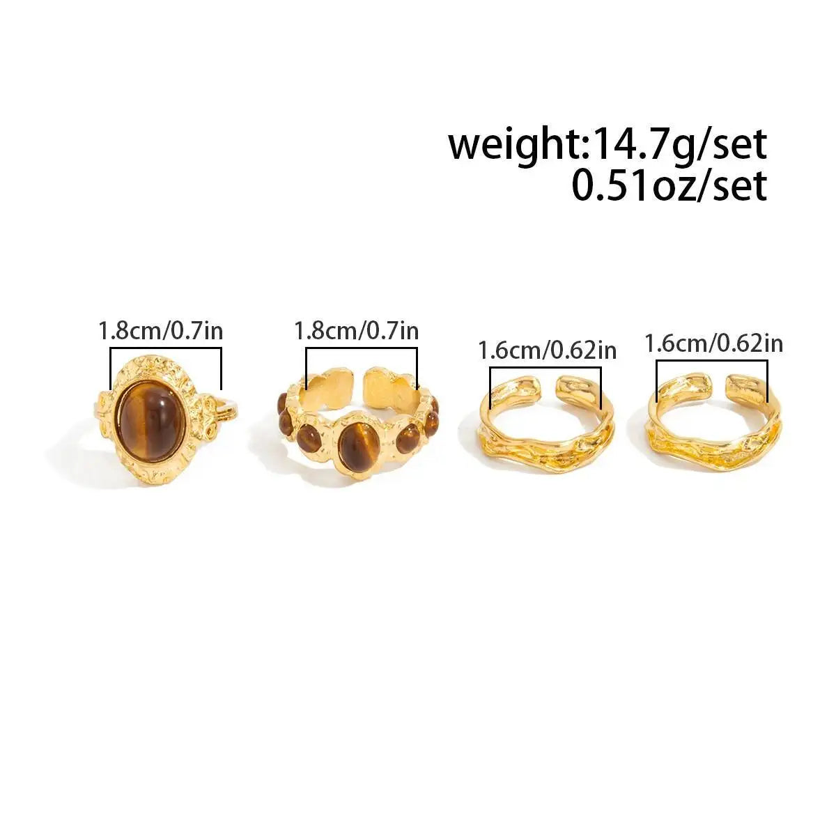 Arvella סט טבעות אבן טייגר איי