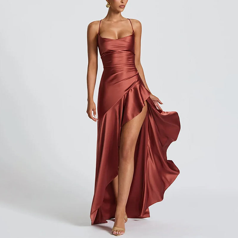 Gaines שמלת מקסי סאטן עם שסע וגב פתוח