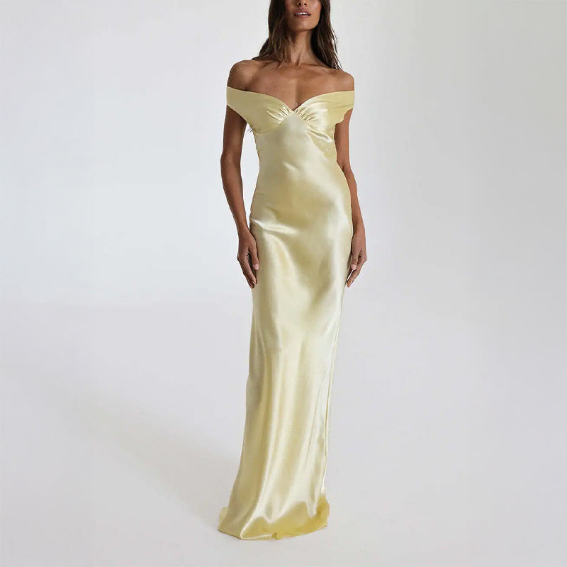 Rosales שמלת מקסי סאטן כתפיים שמוטות