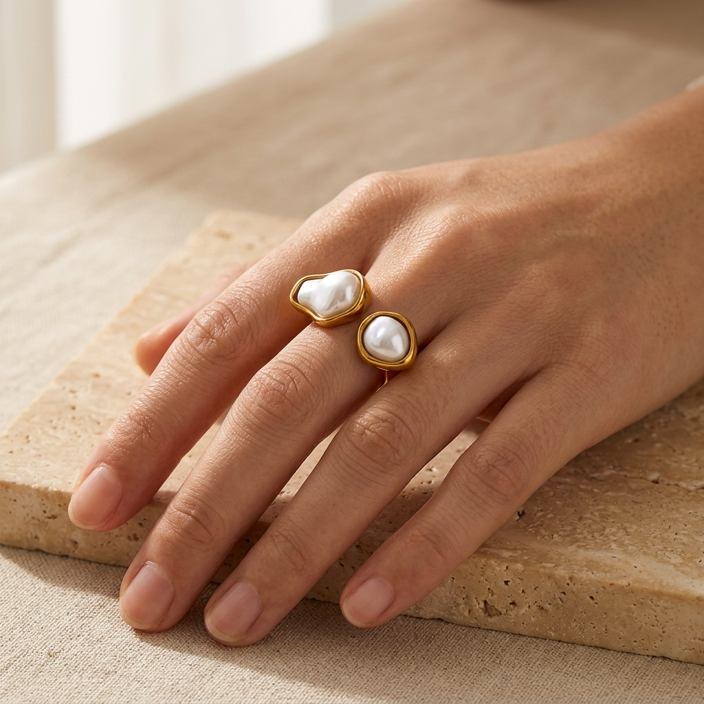 Velora טבעת פנינים כפולה