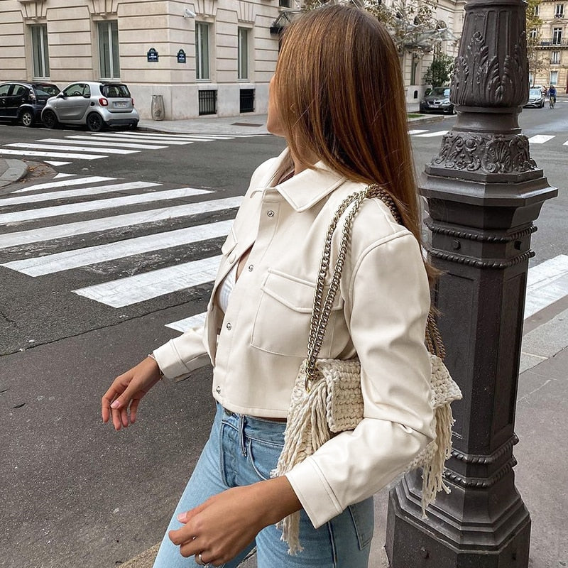 Dorian ג'קט קרופ דמוי עור Outlet